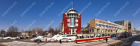 город Ижевск,супер панорама,улица Кирова,общественный транспорт,трамвай